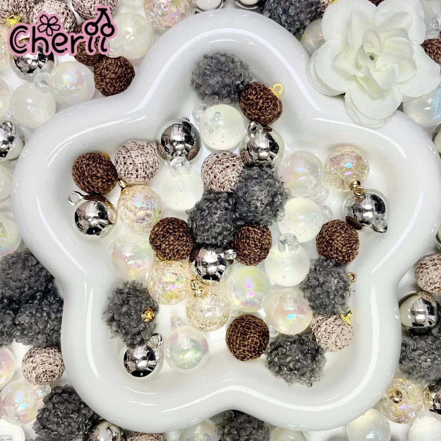 ♥【2.11新作】♥A0916 灰茶印記 夜光 リース用かん付きビーズミックス7種類