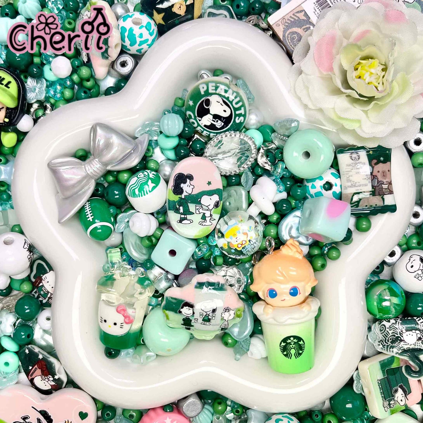 ♥【お得アイテム2.27新作】♥A0940 カップ越しの風景 ストラップ用アクリルビーズミックス