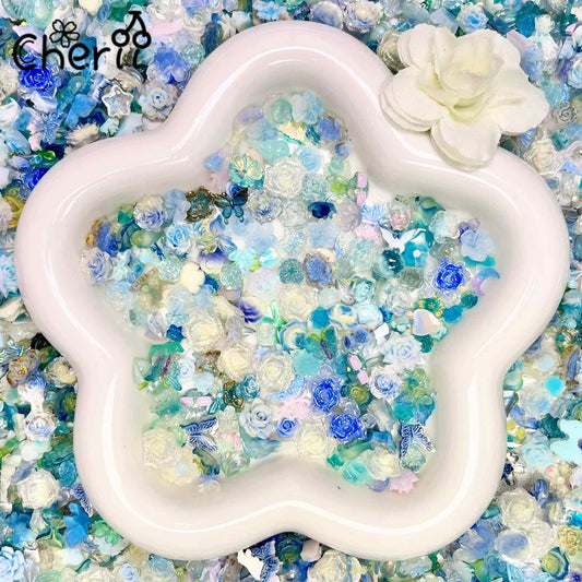 ♥【3.25新作】♥A1034 水をまとった青い花 夜光 レジン硬質フラワー 多種類ミックス
