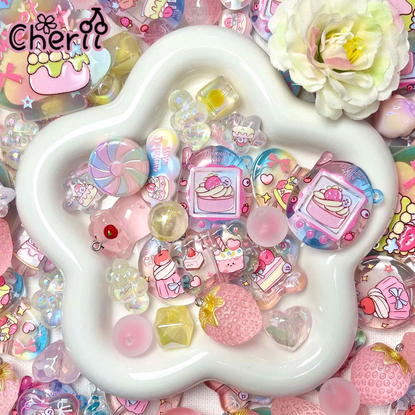 ♥【5.27新作】♥A1199 いろどり焼菓子店 夜光 ストラップ用アクリルビーズミックス