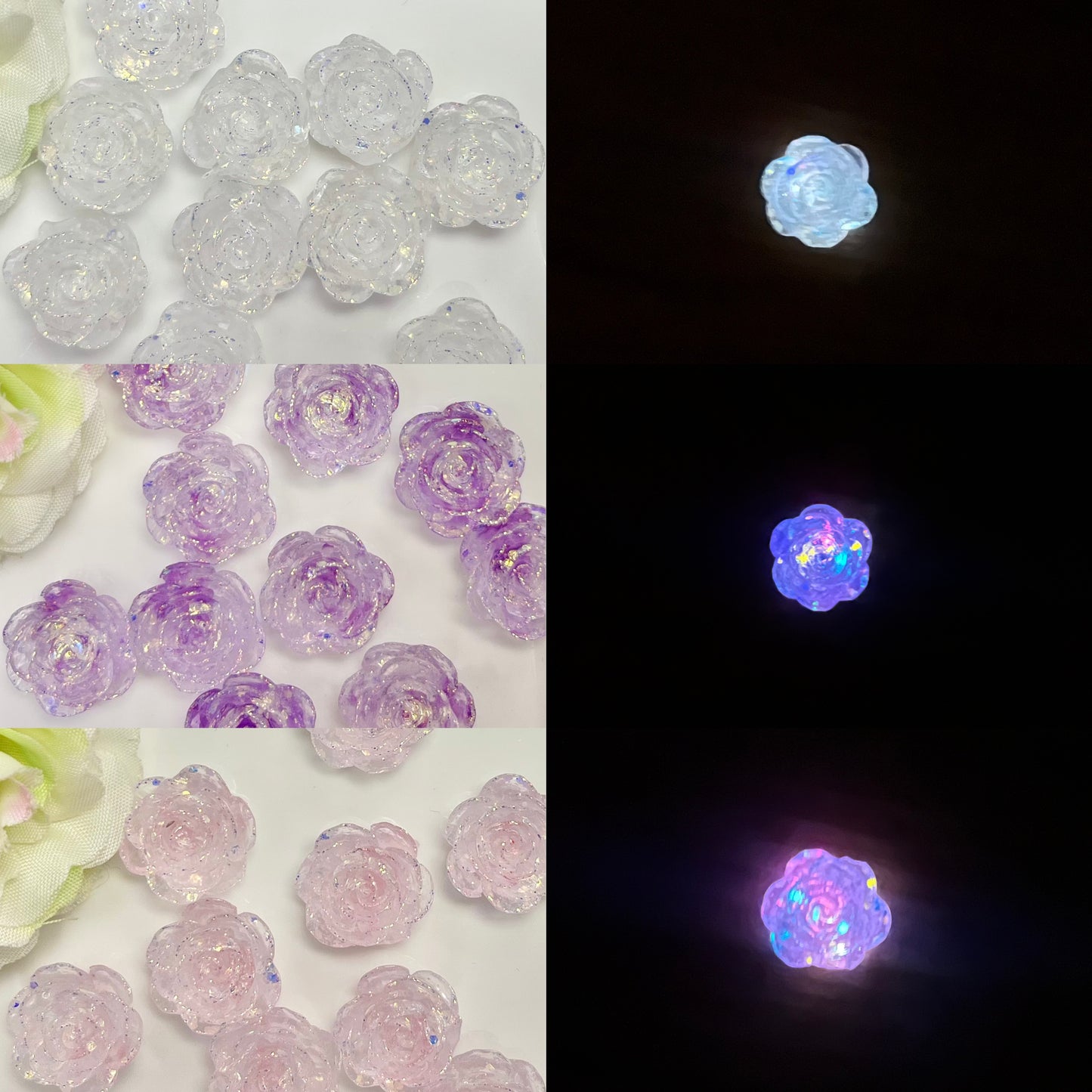 ♥【4.24新作】♥A1114 色が触れ合うやさしい花 夜光ソフトフラワーが DIYパーツ用 約13mm 6色
