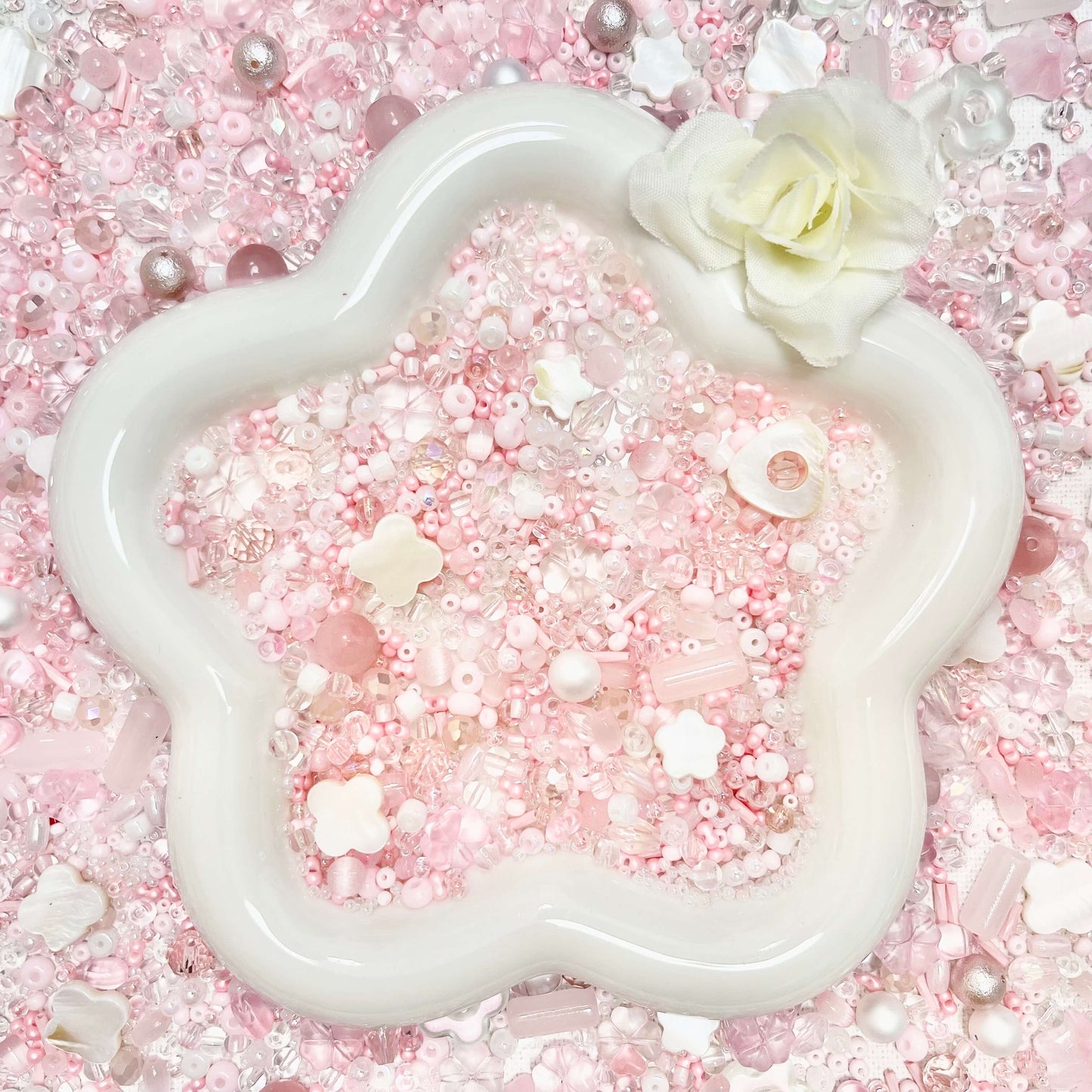 ♥【6.27新作】♥A1264  ベビーピンク 高品質天然石ガラスチビビーズミックス