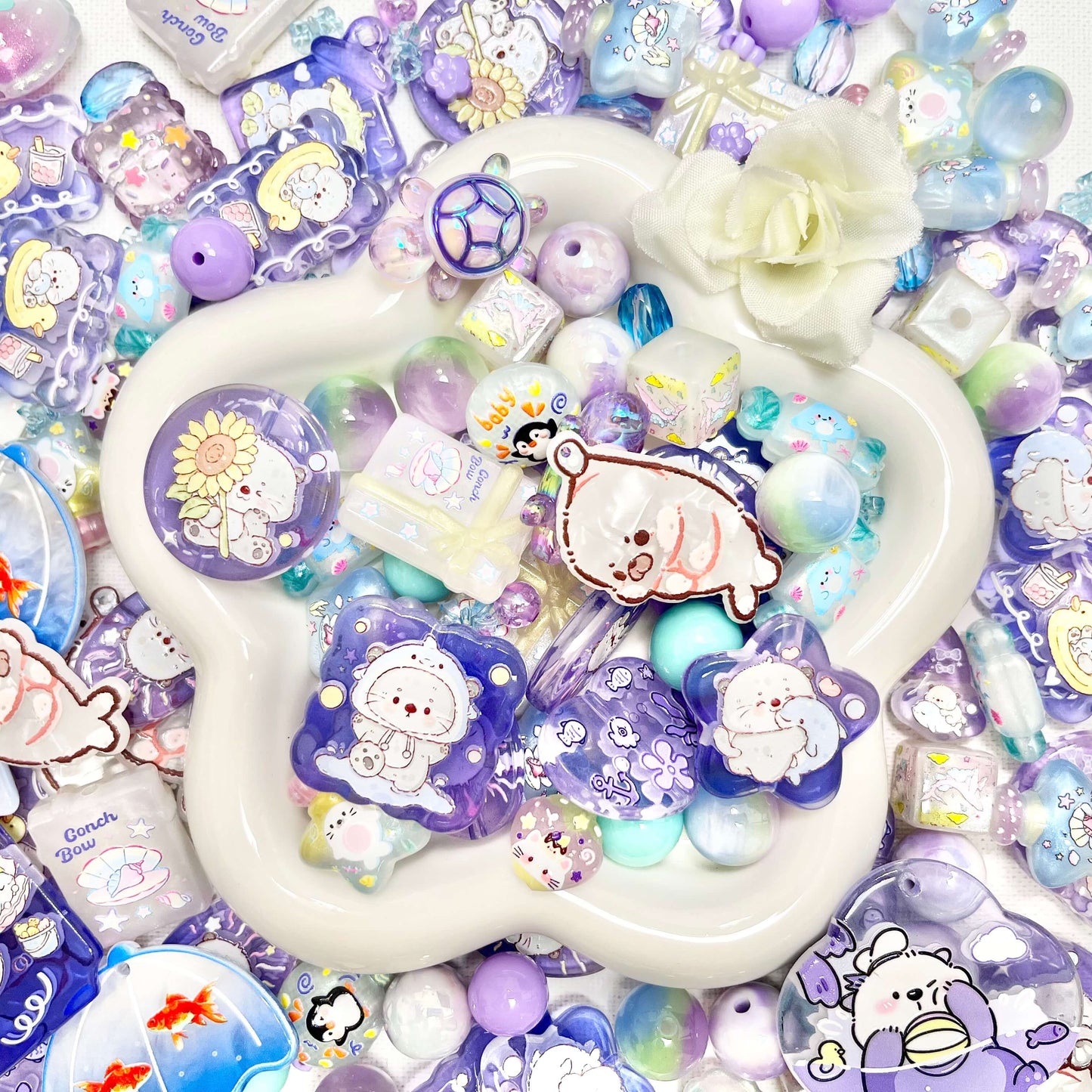♥【期間限定割引7.30新作】♥A1298 星海で眠るあざらし 夜光 ストラップ用浮き彫りアクリルビーズ樹脂ビーズミックス