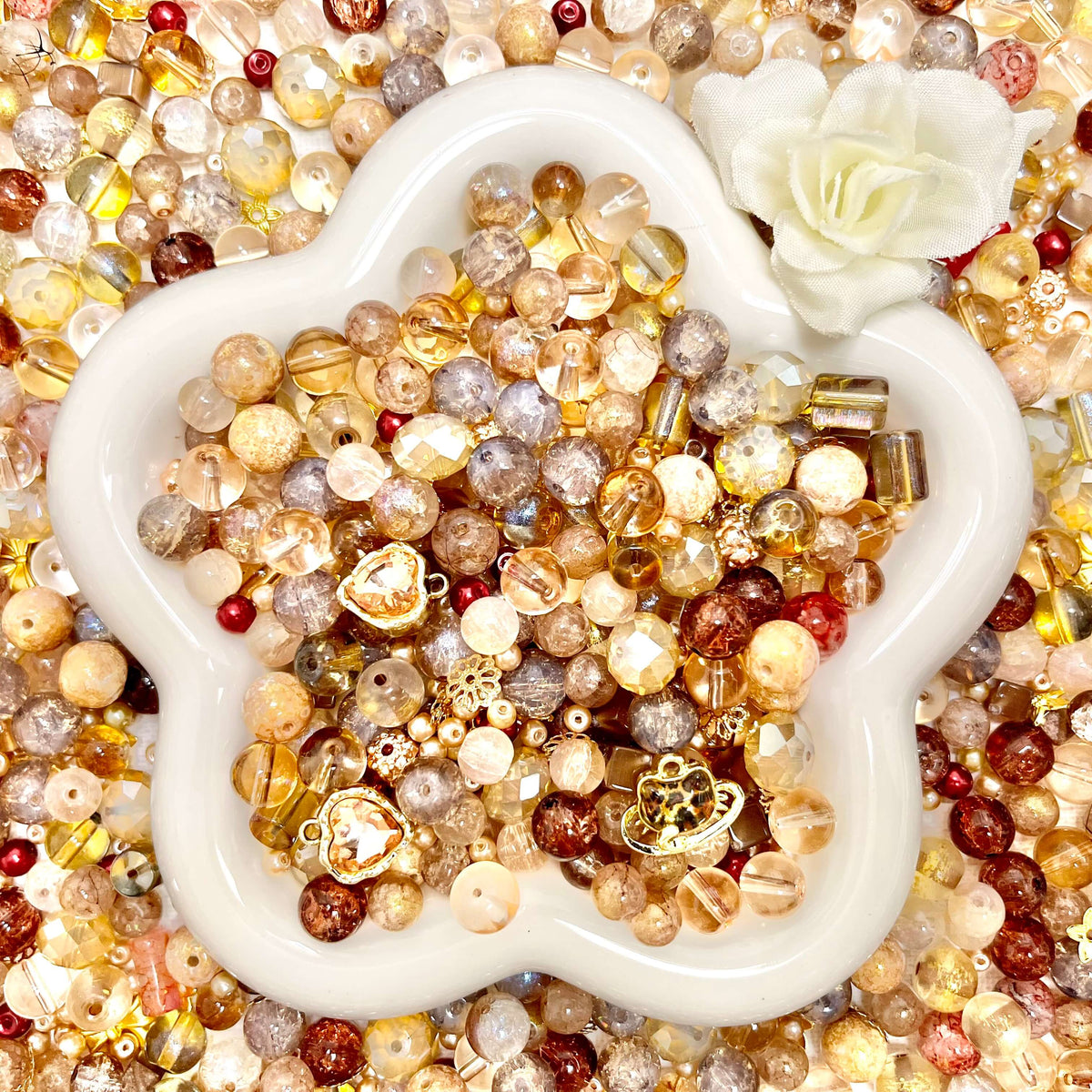 ♥【9.17新作10％OFF】♥ A1328 落ち葉の中で見つけた琥珀 高品質ガラスビーズ ミックス