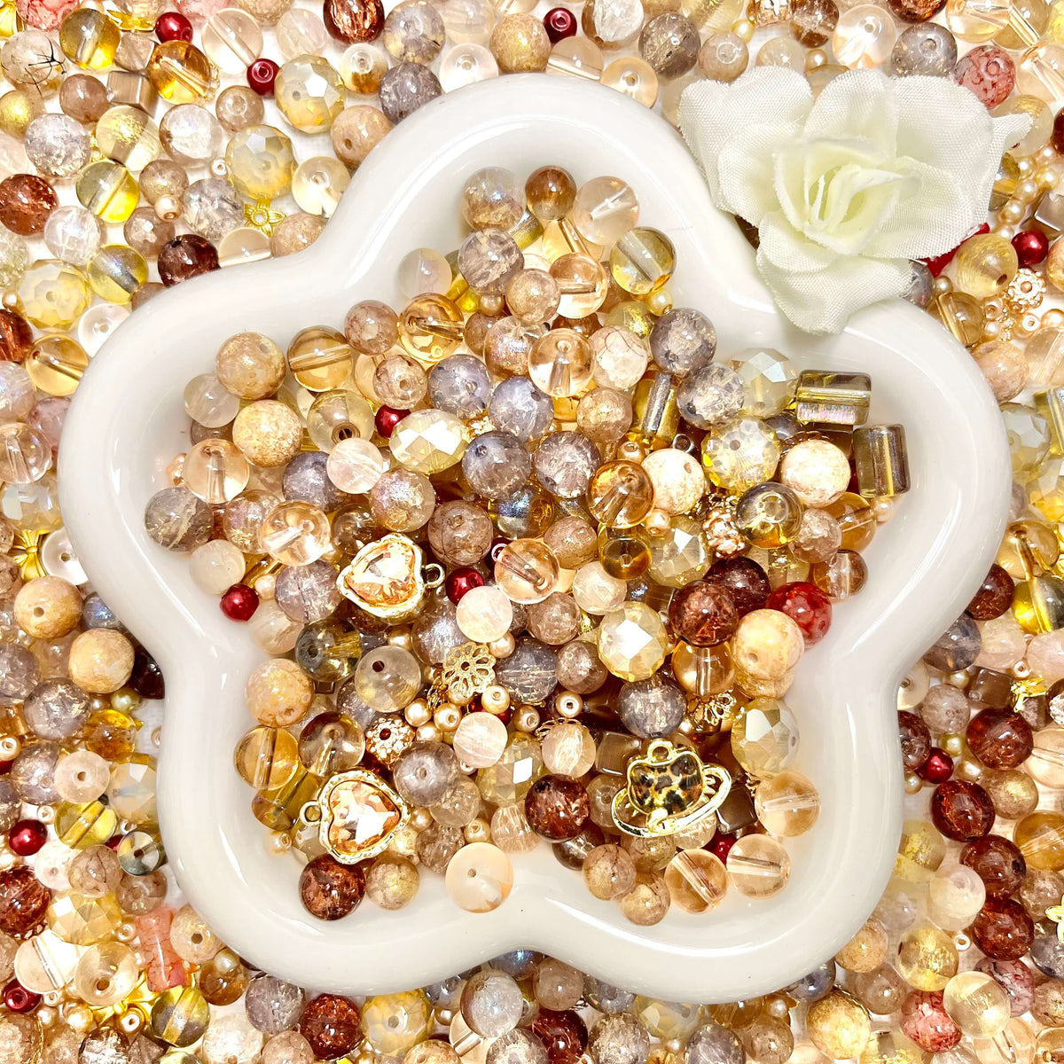 ♥【9.17新作10％OFF】♥ A1328 落ち葉の中で見つけた琥珀 高品質ガラスビーズ ミックス