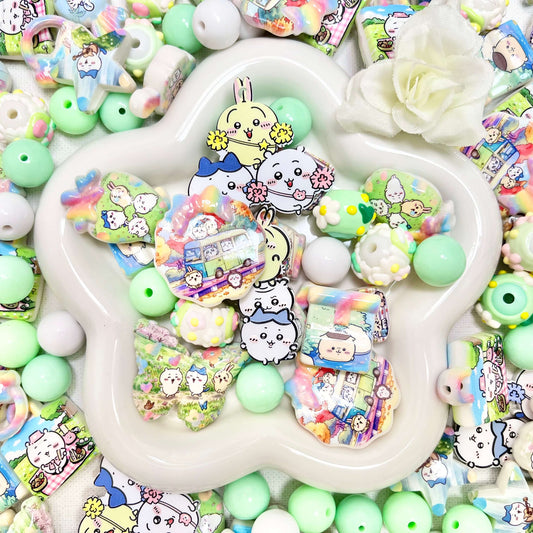 ♥【9.17新作限定の特別価格&10%OFF】♥ A1330 ふわふわ三人組の大冒険 ストラップ用浮き彫りアクリルビーズミックス
