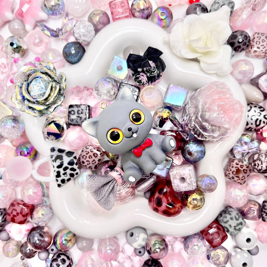 ♥【9.19新作10%OFF】♥A1336 おめかしピンクレオパード ストラップ用アクリルビーズ樹脂ビーズミックス
